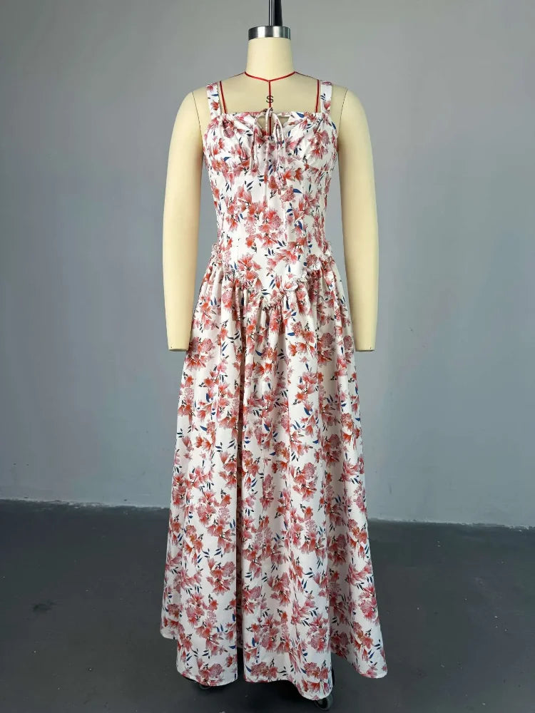 A Line V Neck Sleeveless Lace Up High Waist Slim Fit Dress
