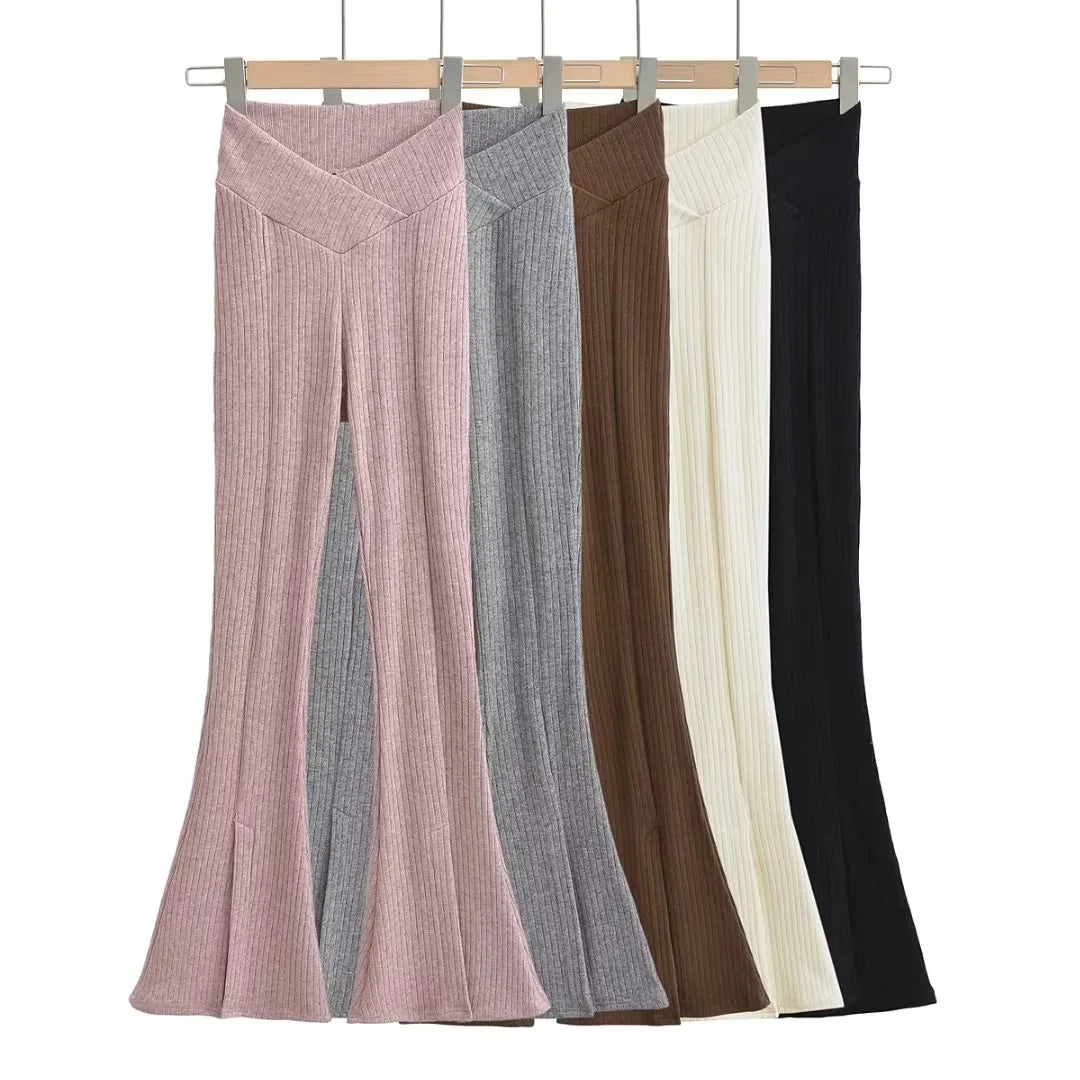 Flared Trousers Split Out Cross Low Waist Flared Pants