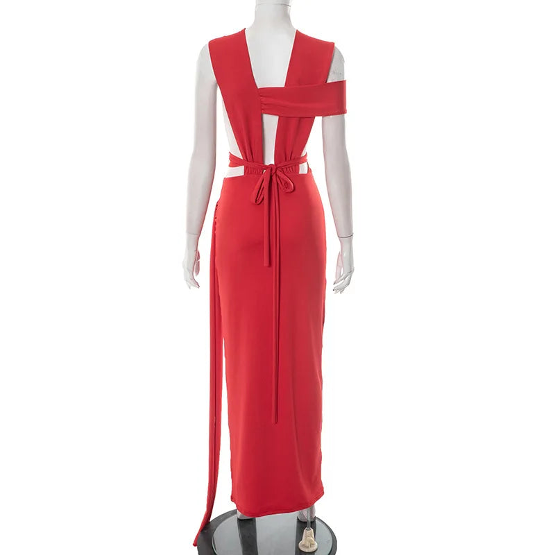 Irregular Long Hollow Out Maxi Bodycon Dress