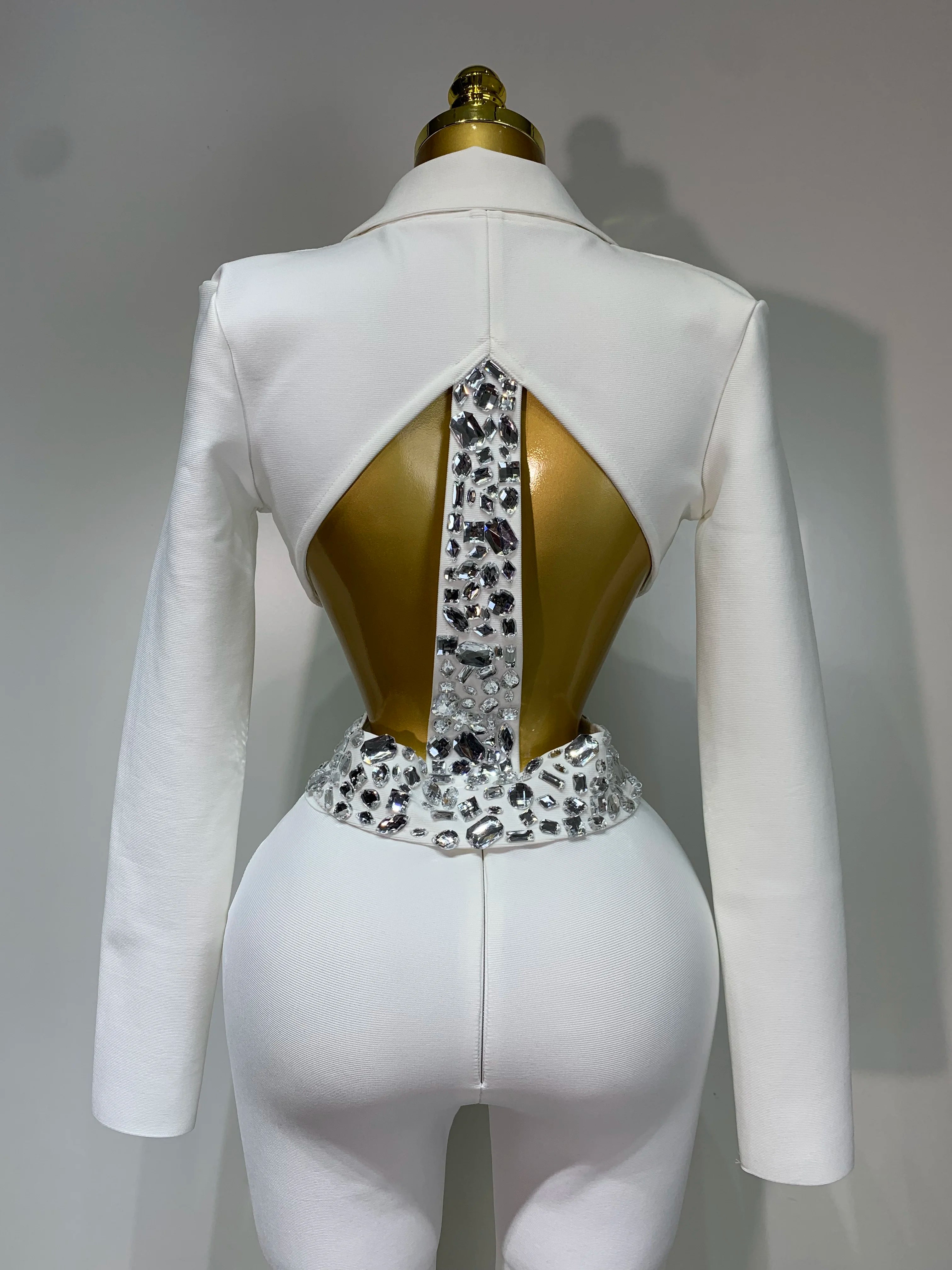 Luxury Two Piece Set Long Sleeve Beading Bodycon Top And Bandage Pants Set