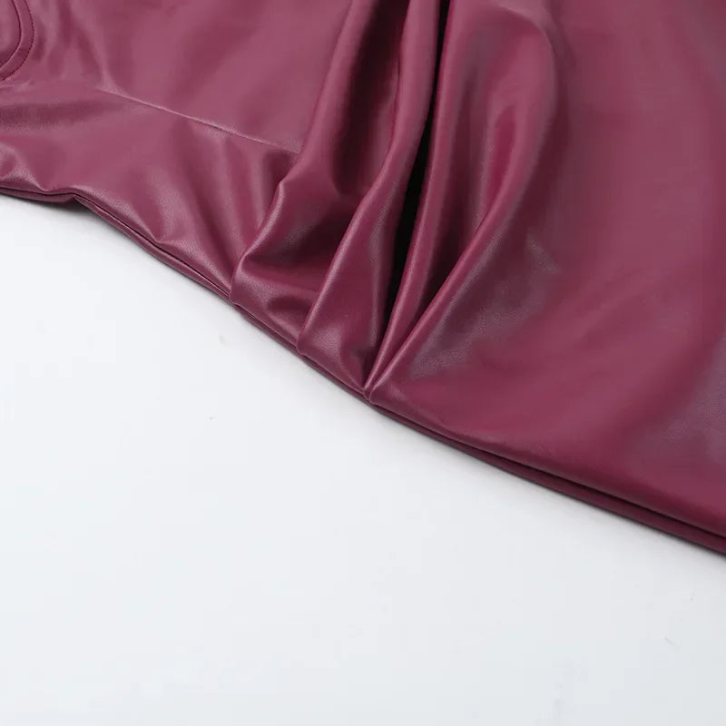 Off Shoulder Strapless PU Leather Maxi Dress