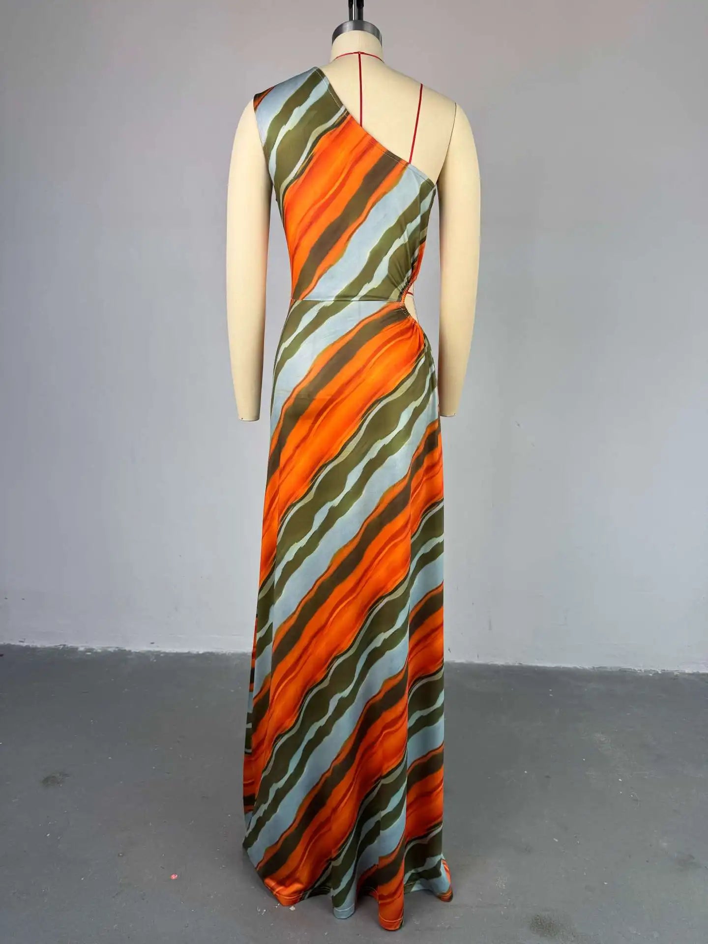 Elegant Striped Print Sleeveless Floor-Length Long Dress