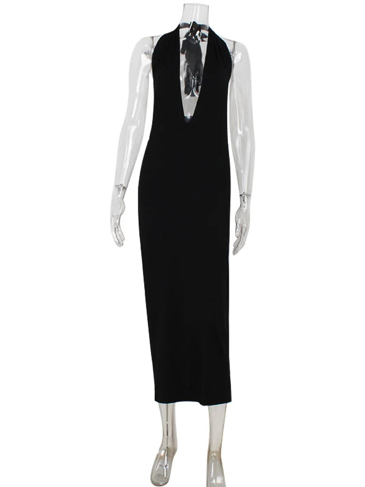 Halter Maxi Deep V-Neck Sleeveless Backless Bandage Bodycon Dress