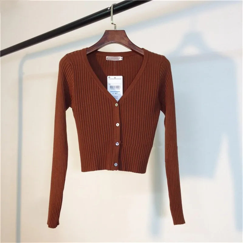 Patchwork Knitted Sweater Long Sleeve Buttons Cardigans