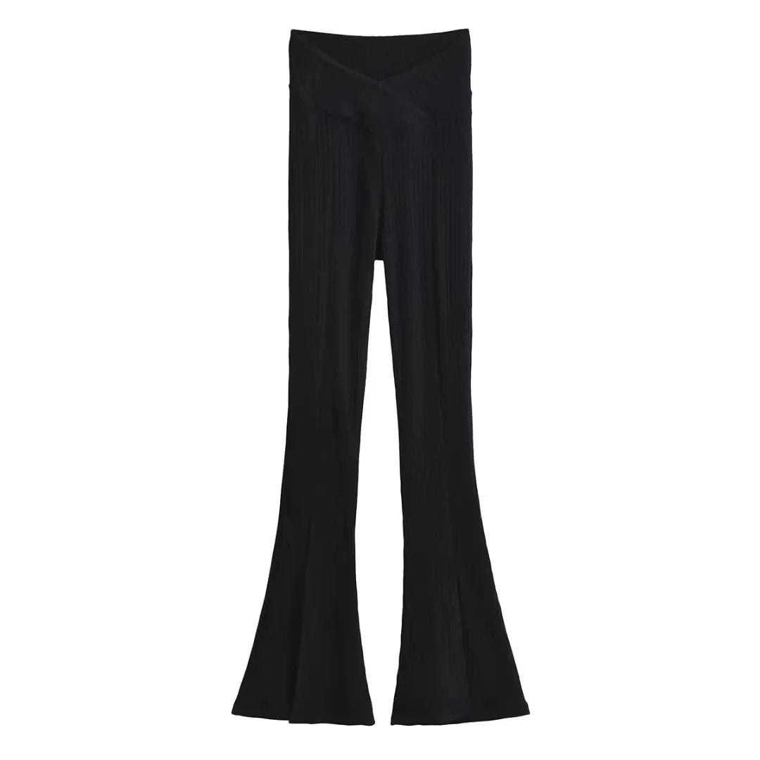 Flared Trousers Split Out Cross Low Waist Flared Pants