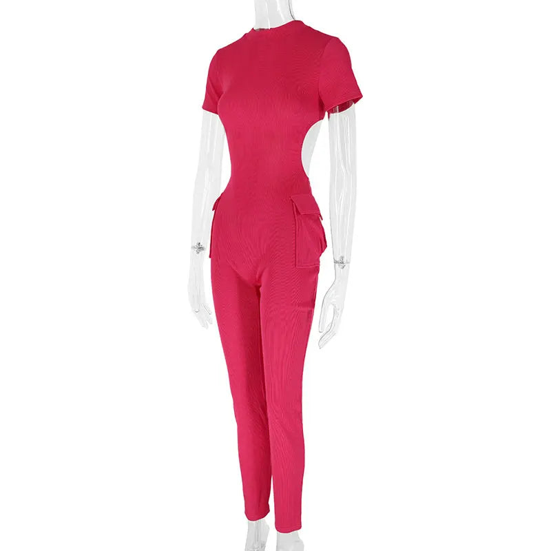Pink Hollow Out Jumpsuit