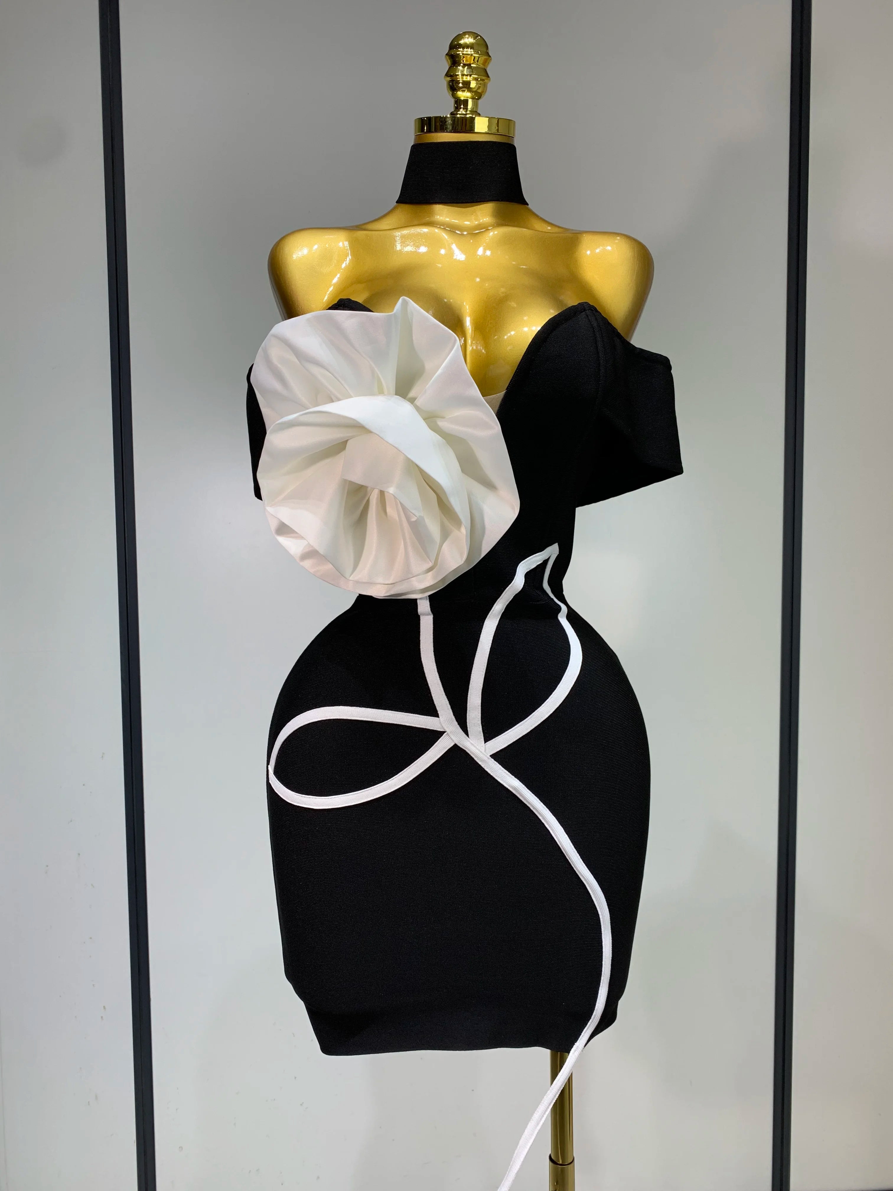 Off Shoulder Flower Mini Bodycon Bandage Dress