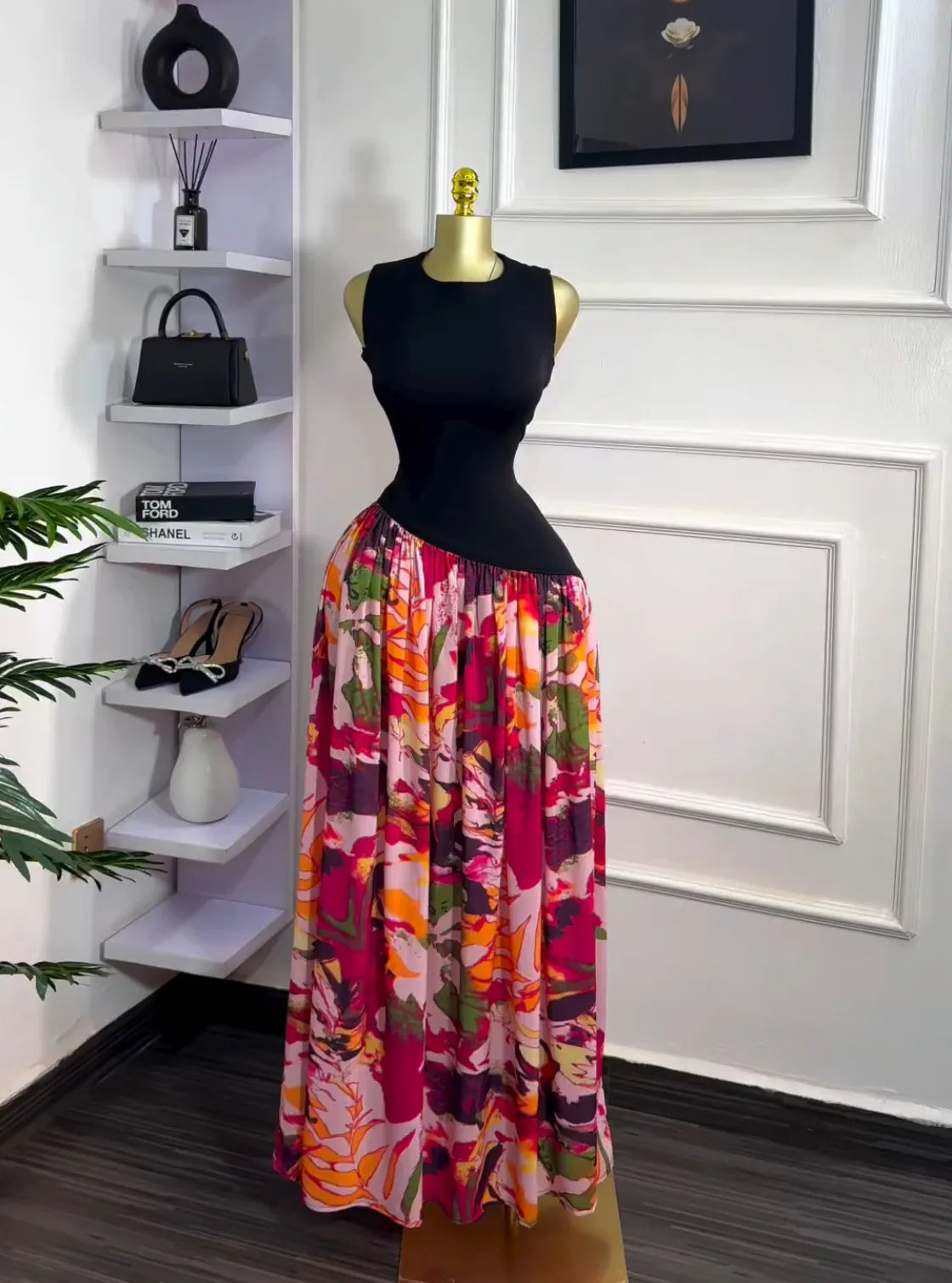 Sleeveless Printed Patchwork Tank Long Maxi Dress