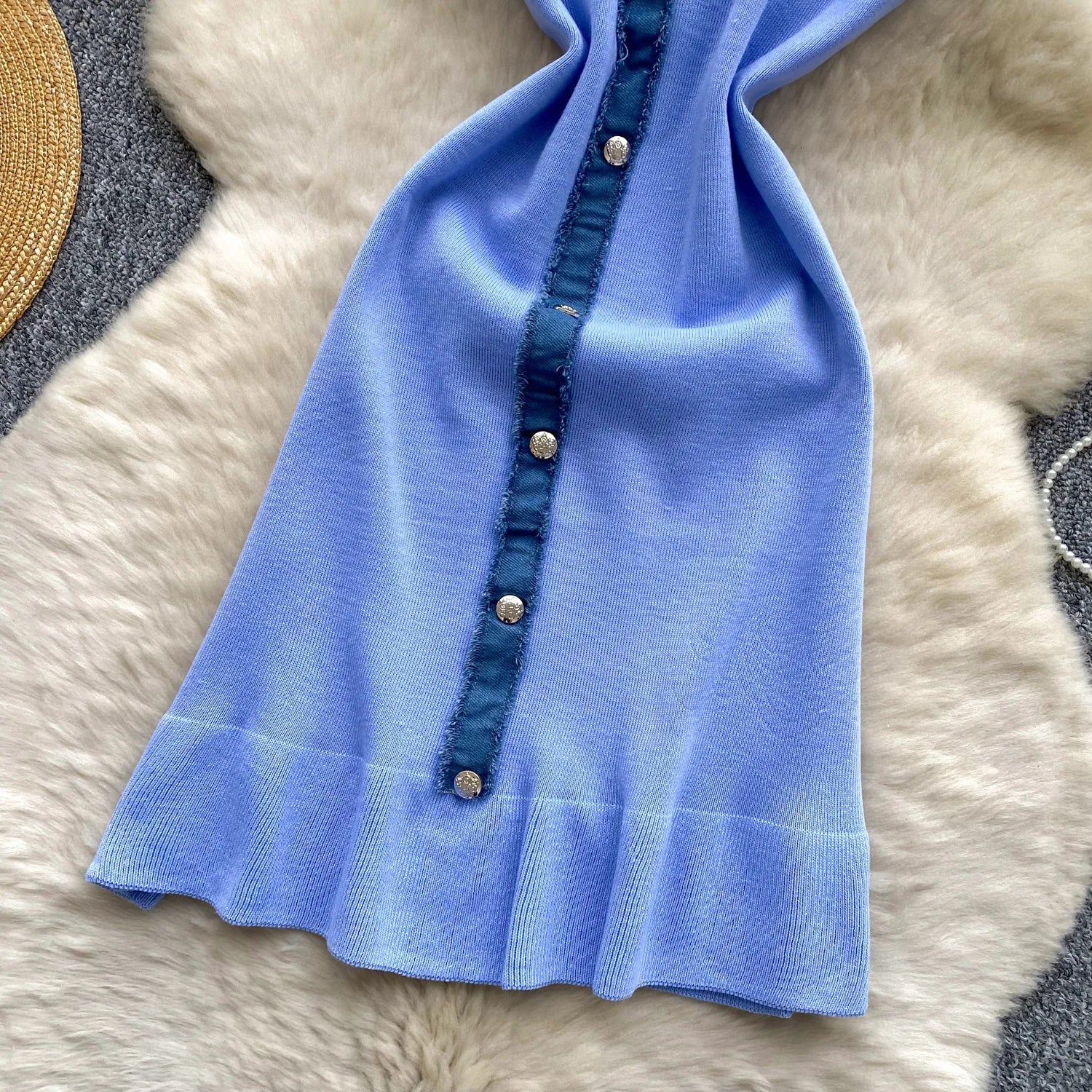 Chic Denim Splice Knitting Dress
