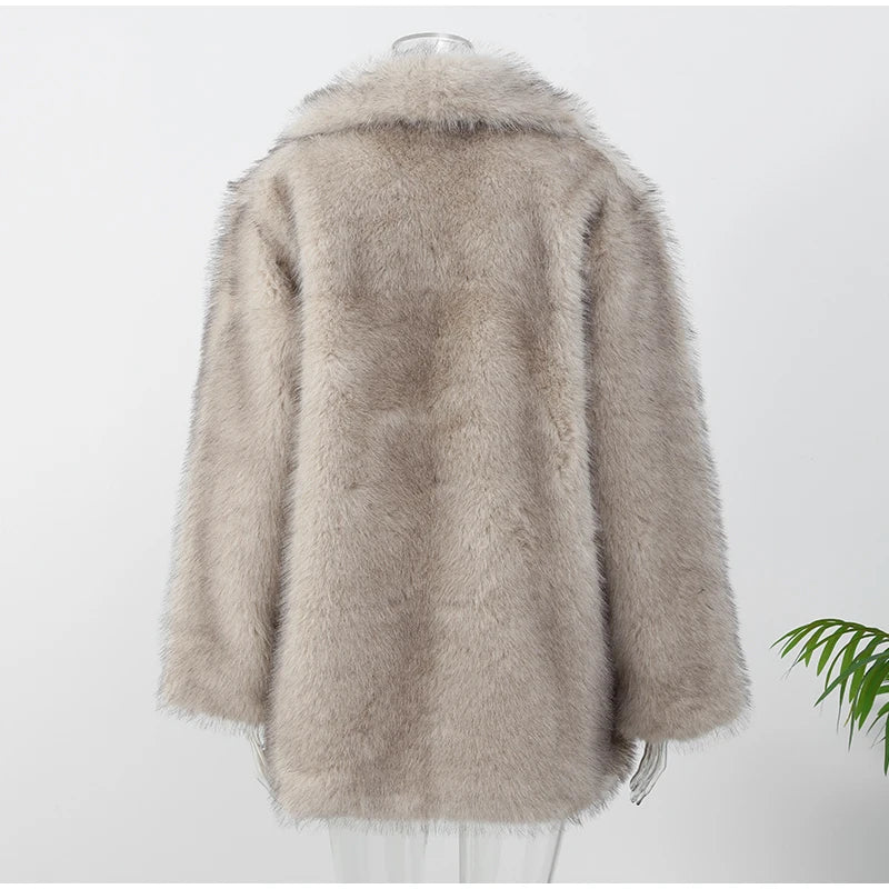 Chic Gradient Lapel Cropped Faux Fur Coat