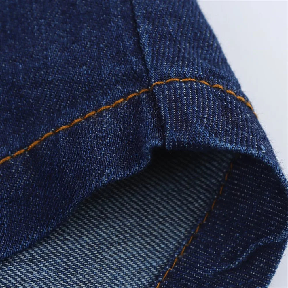 Denim Set Loose Fit Button Down Shirt With Wide Leg Pants