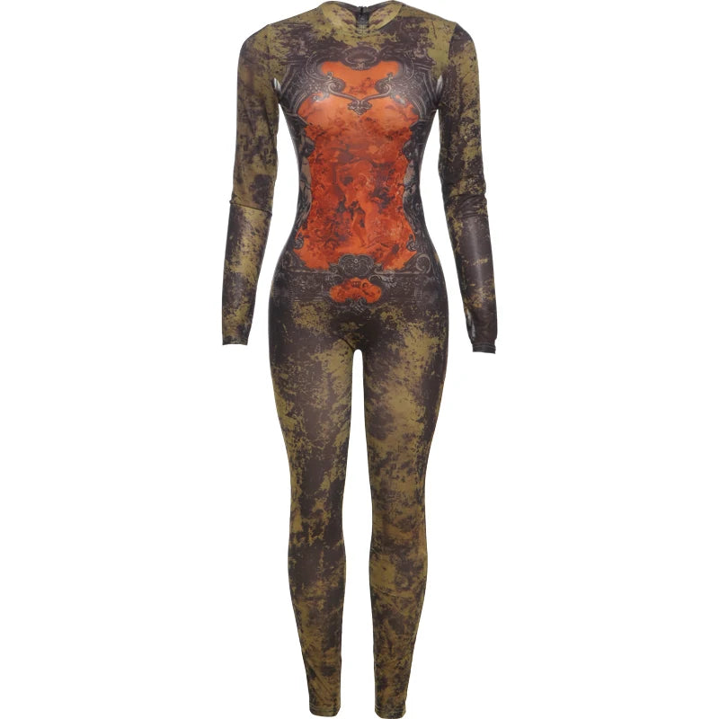 Tight o-Neck Full Sleeve Skinny Peach Hip Wild Style Overalls Jumpsuit