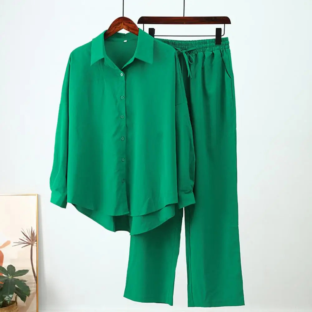 Oversized Lady Shirt Blouse Pants Suit High Waist Slacks Suit Cotton and Linen Shirt Pants Casual Suit