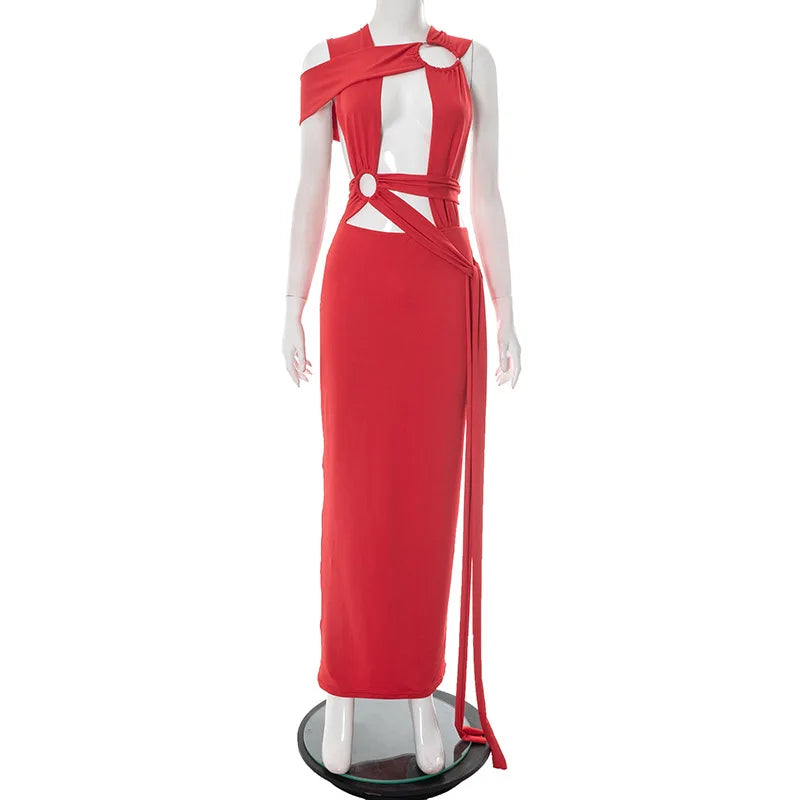 Irregular Long Hollow Out Maxi Bodycon Dress