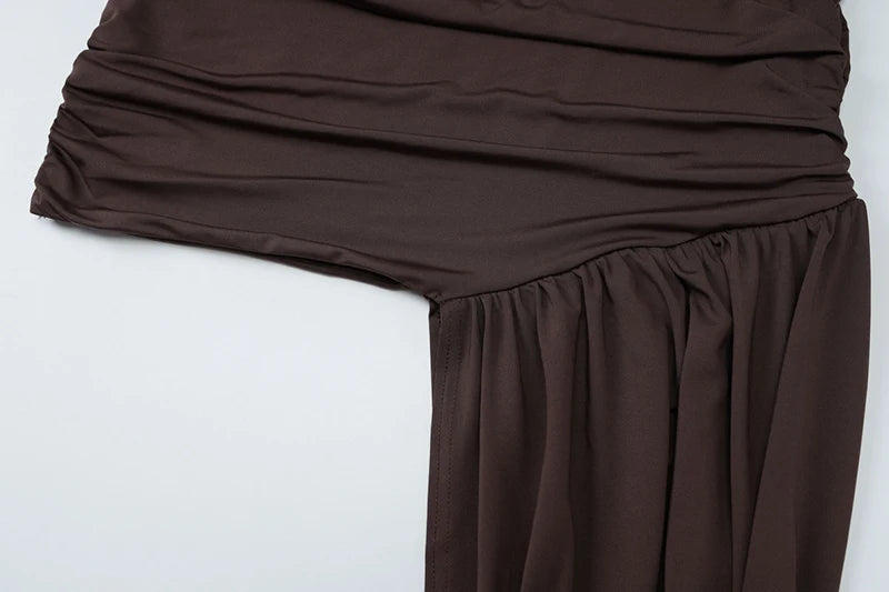 Elegant Turtleneck Sleeveless High Waist Pleated Irregular Draped Ruched Sexy Mini Dress