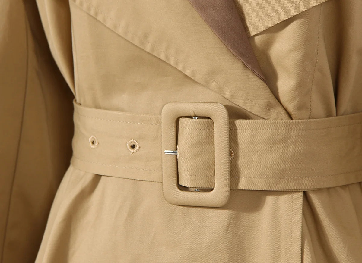 Autumn And Winter Temperament Leather Contrast Color Windbreaker Coat
