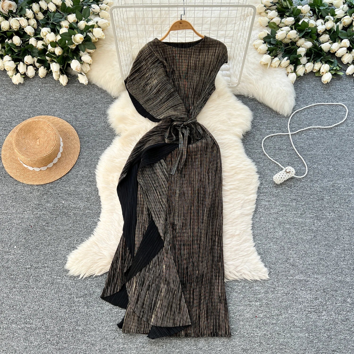 Chic asymmetrical Spliced High Waist A-line Dress