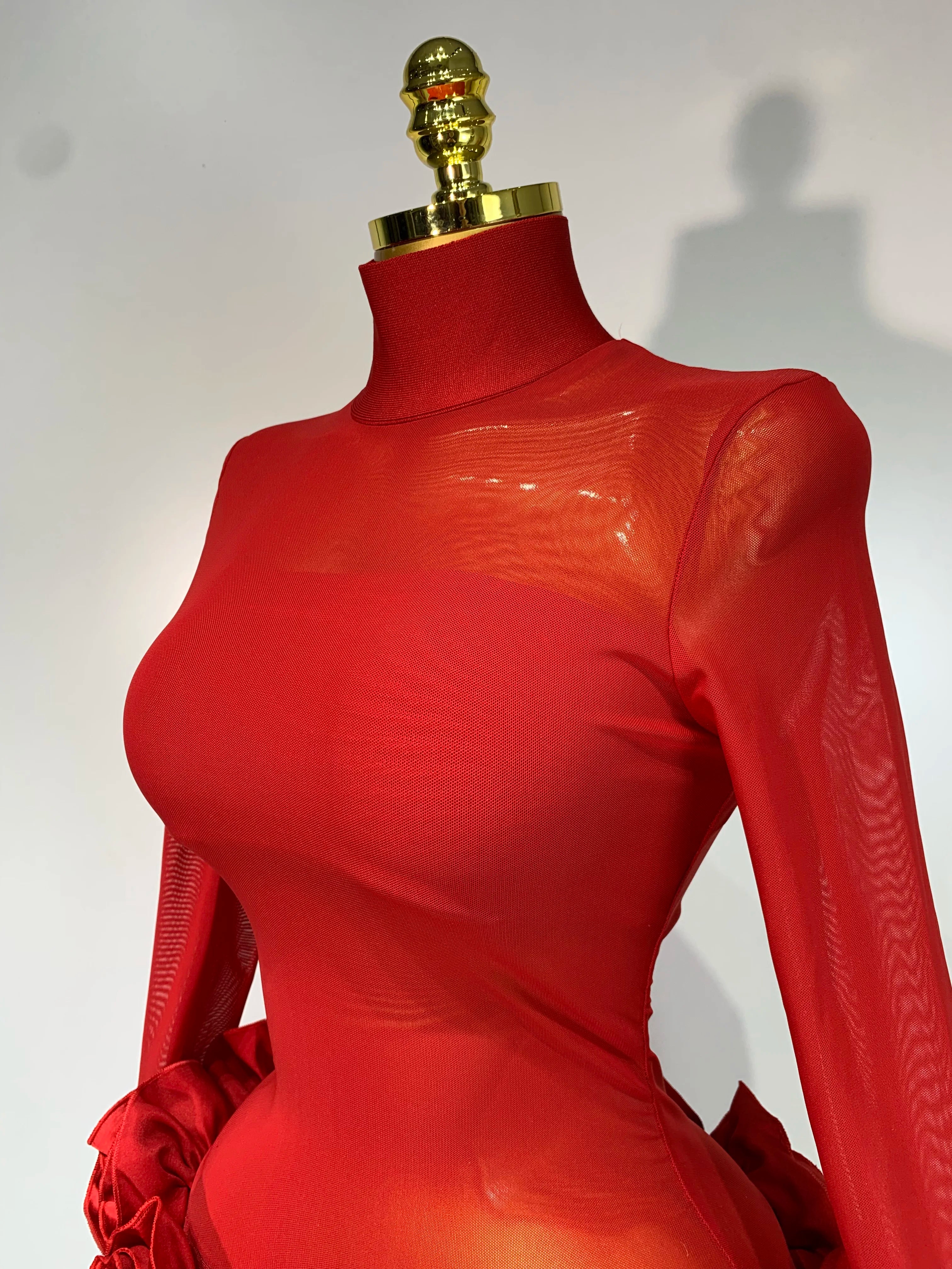 See through Mesh Stereoscopic Flowers Mini Bandage Dress