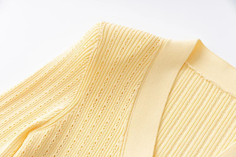 Knitted Elastic Button V-neck Long Sleeved Cardigan Slim Fit Fishtail Skirt Two Piece Set