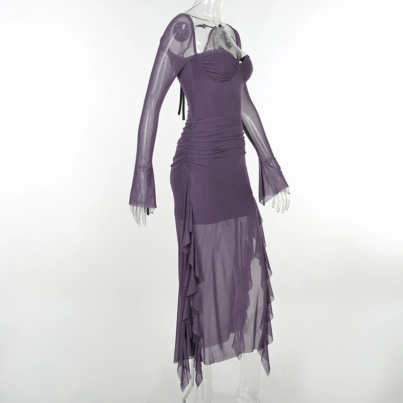 Purple Elegant Translucent Thin Straight Dress