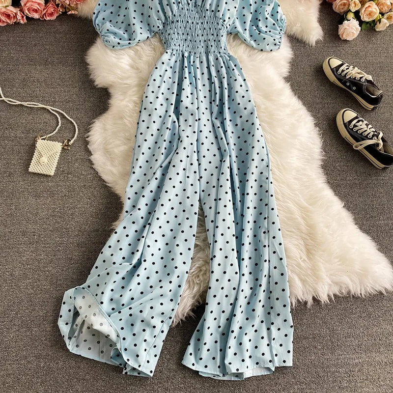 V Neck Dolman Sleeves Floral Print Wide Leg Jumpsuit