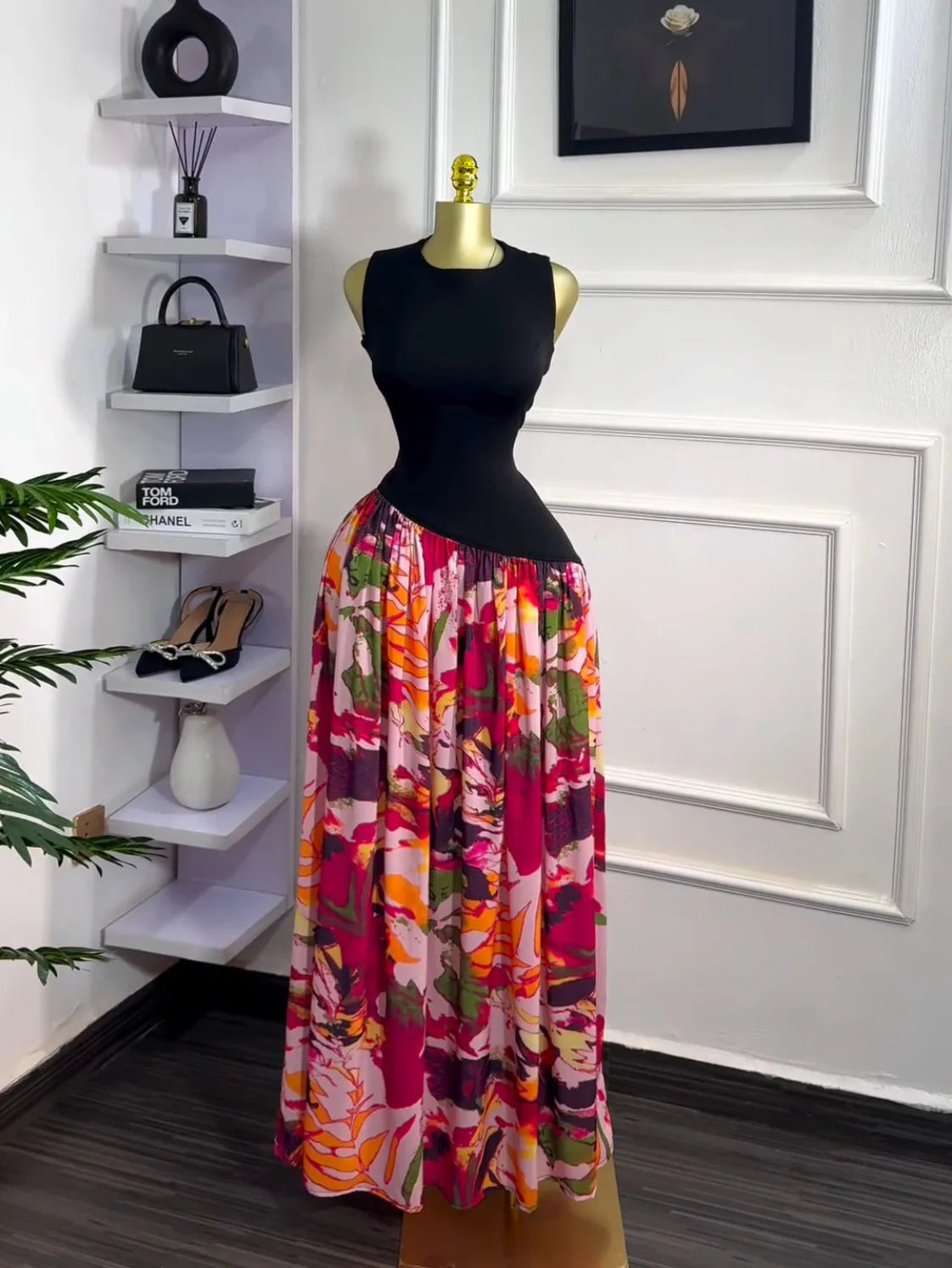 Sleeveless Printed Patchwork Tank Long Maxi Dress