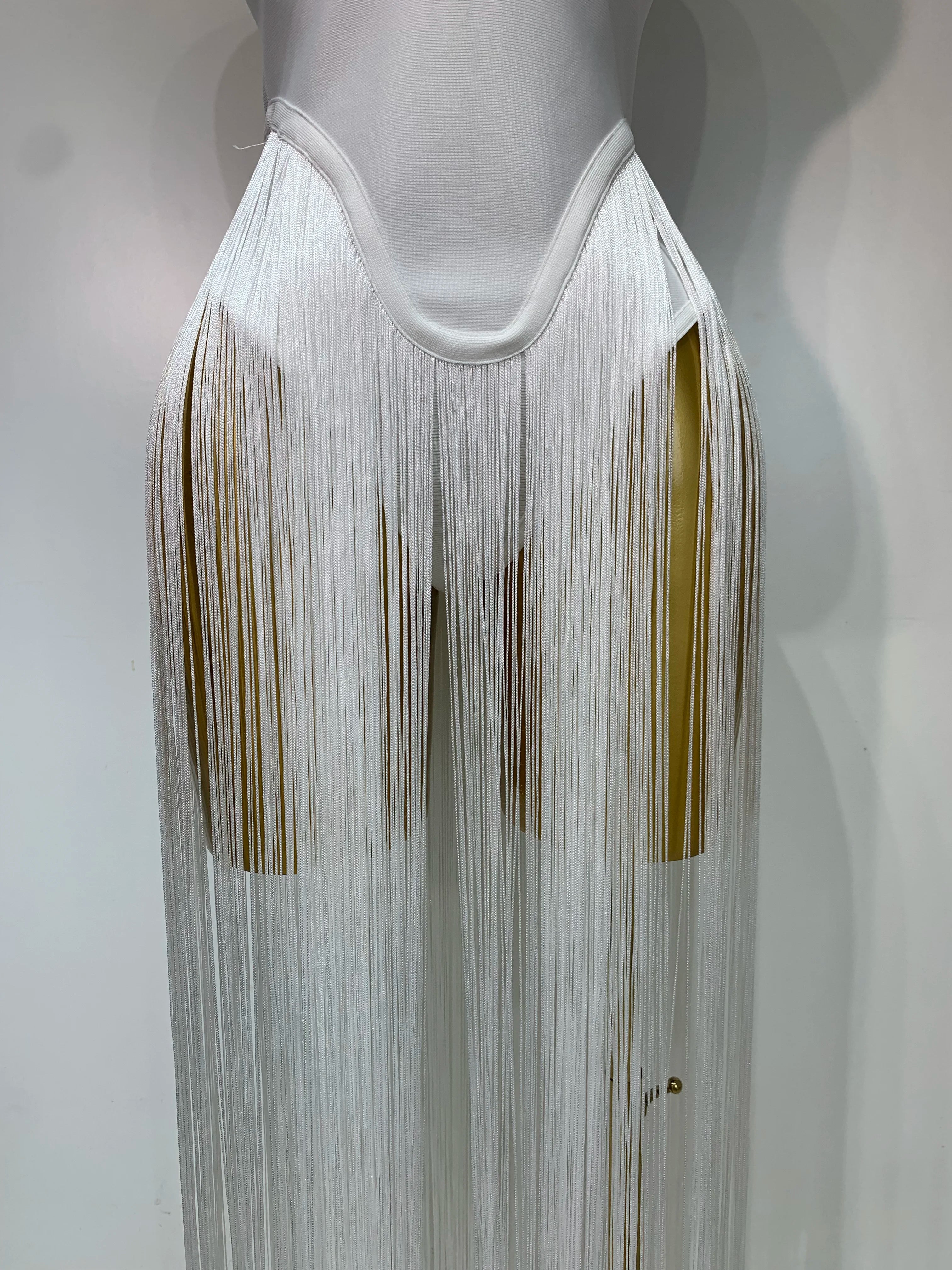 Luxury Long Tassel Patchwork Strapless Bandage Bodysuit Dress