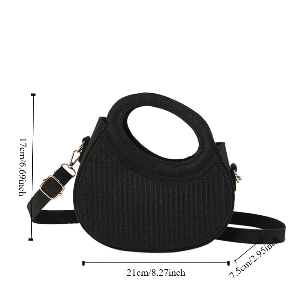 Half Moon Pleated PU Leather Felt Crossbody Handbag