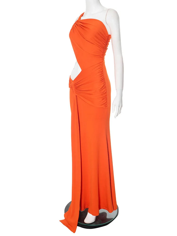 Backless One Shoulder Irregular Pleated Dress