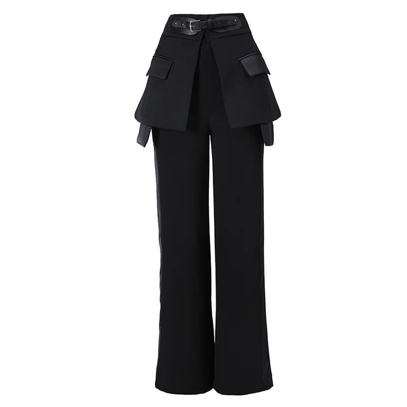 Irregular High Waist Leather Loose Fit Trousers