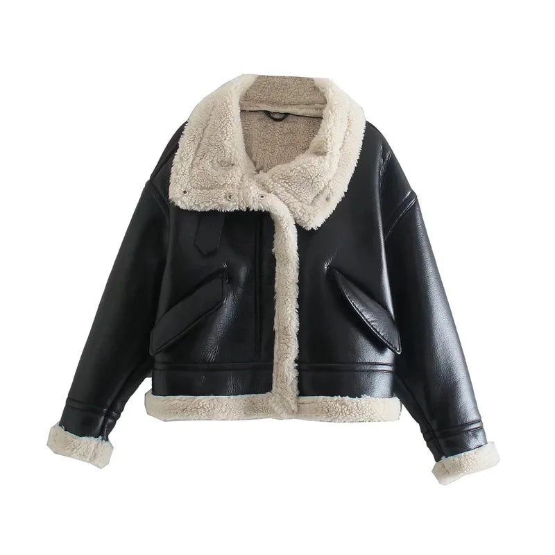 Faux Lamb Fur Warm Shearling Motor Bike Jacket