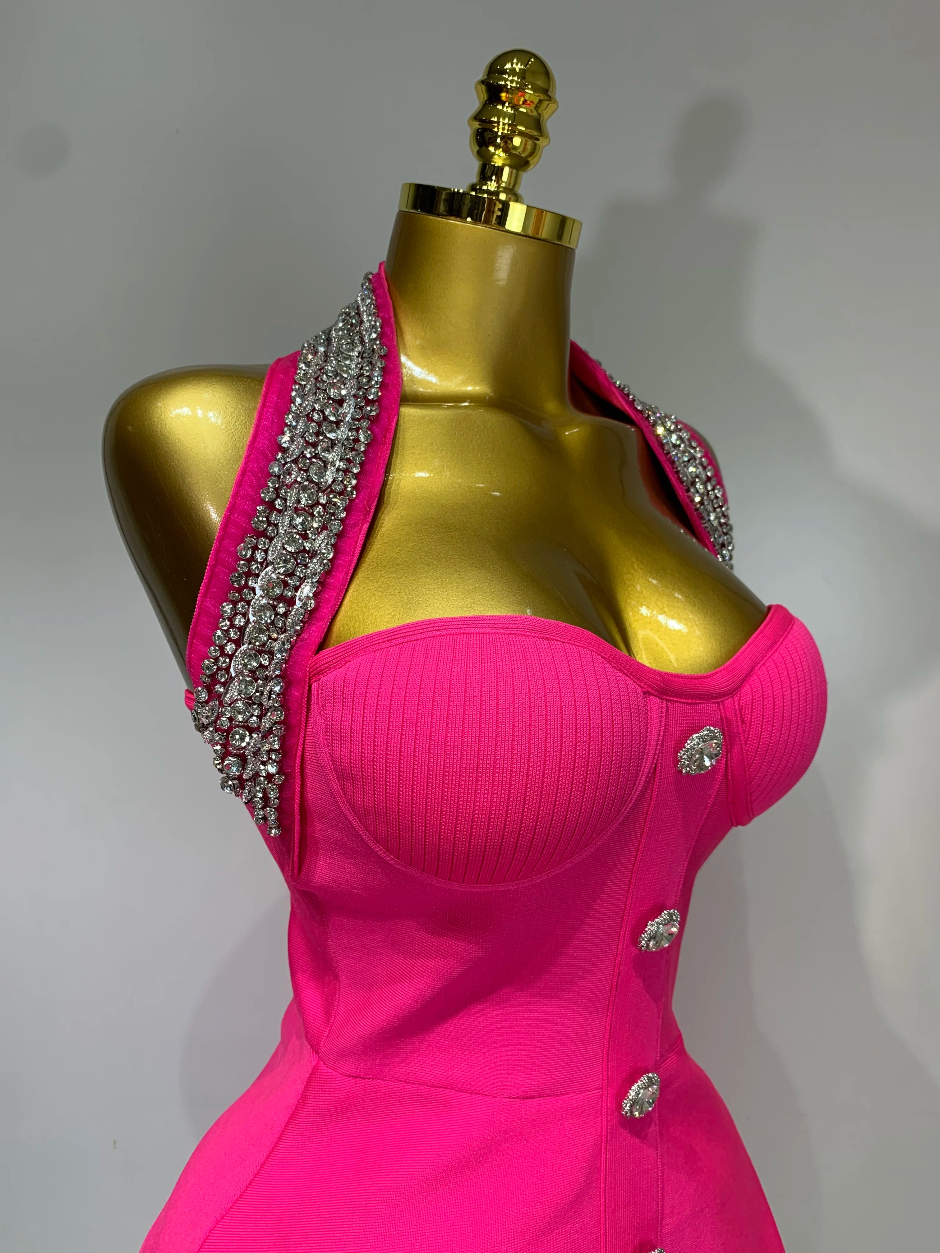 Luxury Halter Sleeveless Backless Sparkly Rhinestone Bandage Dress