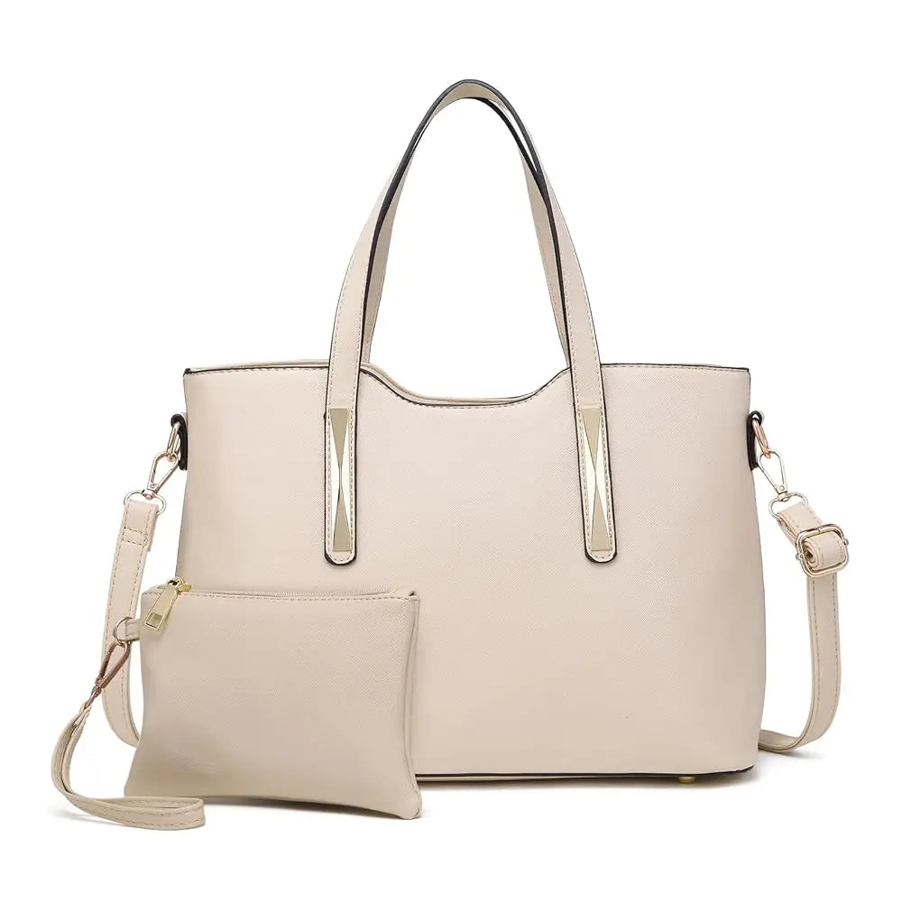 2-Piece Leather Tote Set - Top Handle & Shoulder Handbag