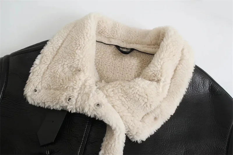 Faux Lamb Fur Warm Shearling Motor Bike Jacket