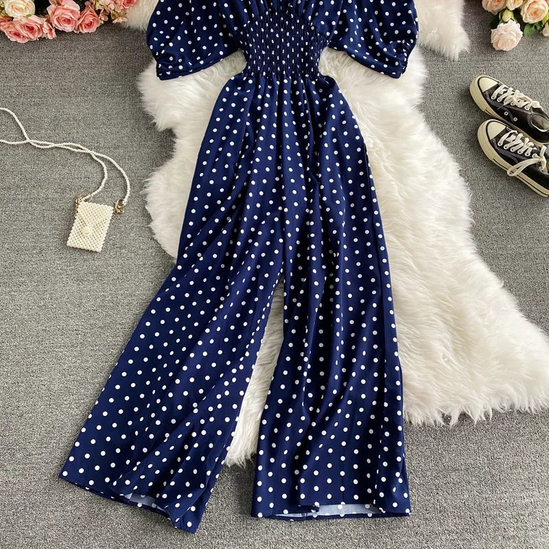 V Neck Dolman Sleeves Floral Print Wide Leg Jumpsuit
