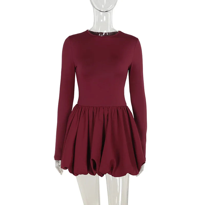 Elegant Autumn Casual Long Sleeve Patchwork Ruffle Mini Dresses