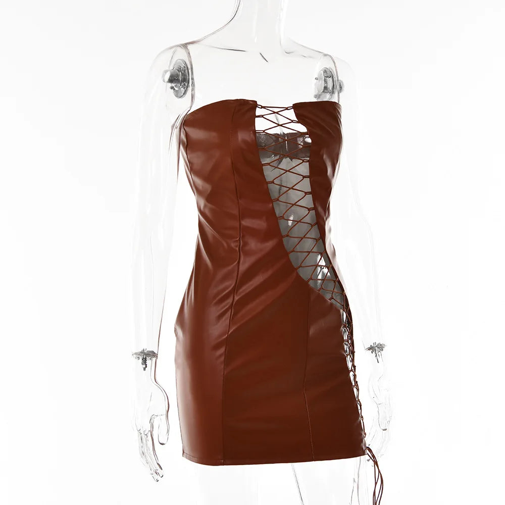 Slimming Strap Leather Dress