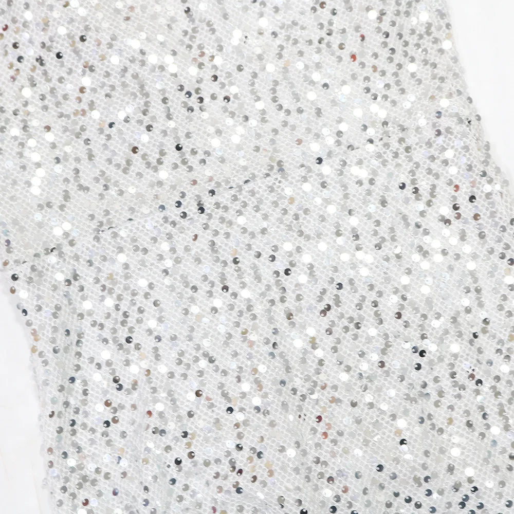 Sequined Sleeveless Cut Out One Shoulder High Split Midi Long Maxi Dress