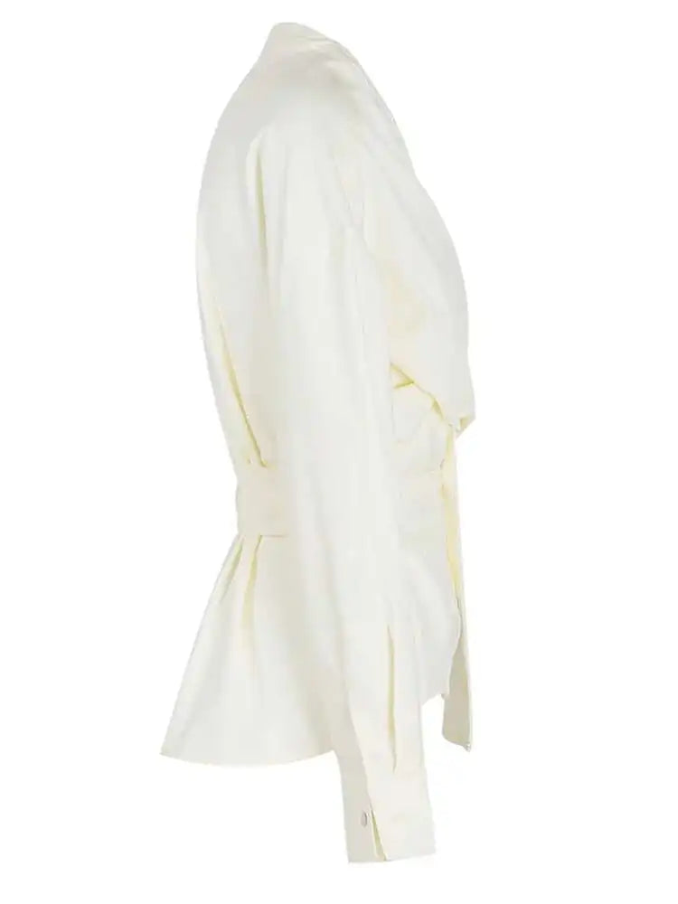 Irregular V-neck Long Sleeve Shirt Chic Elegant Blouse