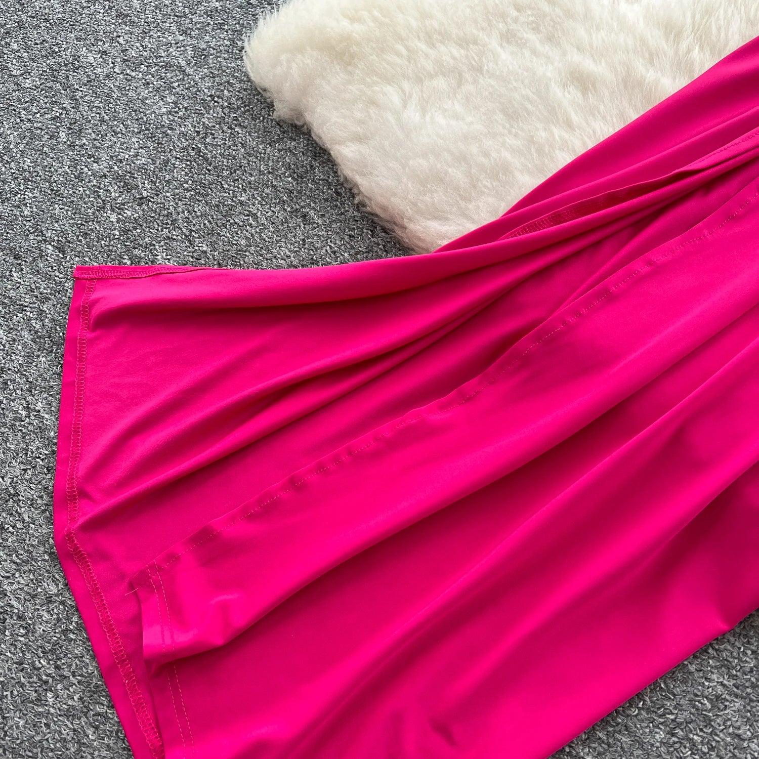 Halter Pleated Backless Top+Lace Up Split Long Skirt Two Pieces Sets
