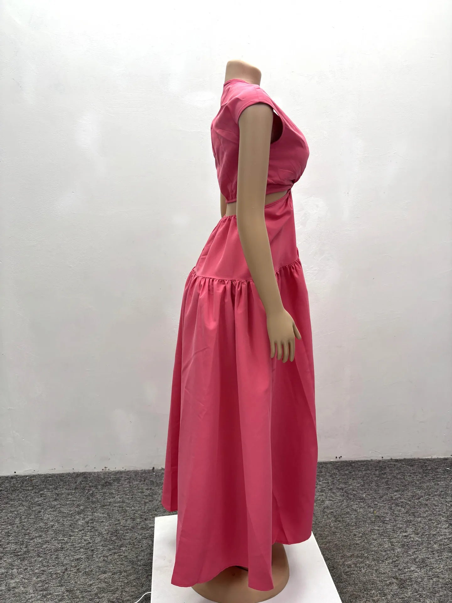 Short Sleeve Tie Up Open Waist Deep V-neck Maxi Long Dress