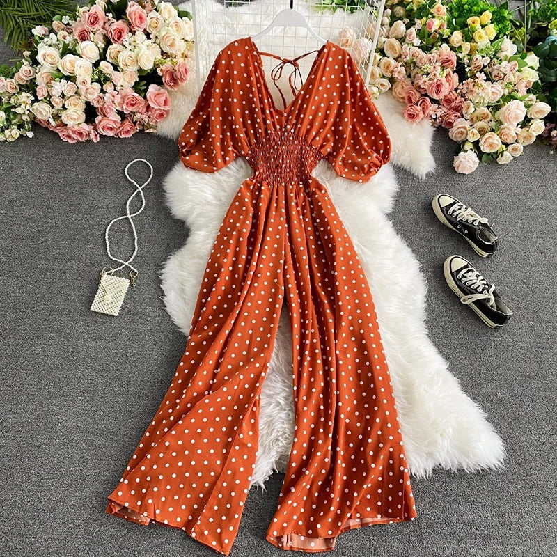 V Neck Dolman Sleeves Floral Print Wide Leg Jumpsuit