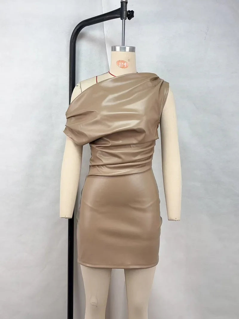 Luxury Leather Strapless Chic Y2K Cocktail Dress