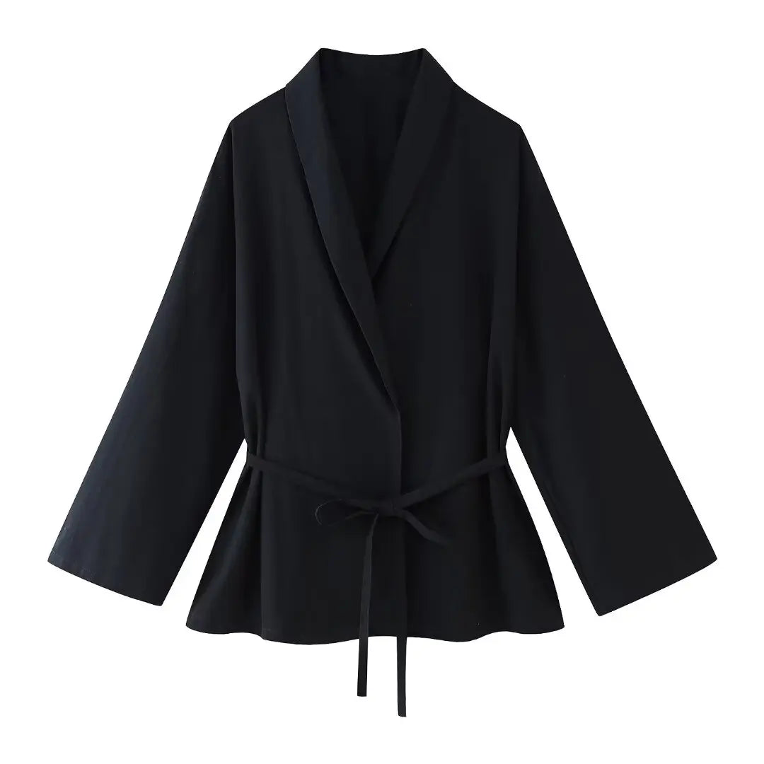 Long-sleeved Lapel Lace-up Kimono Jacket