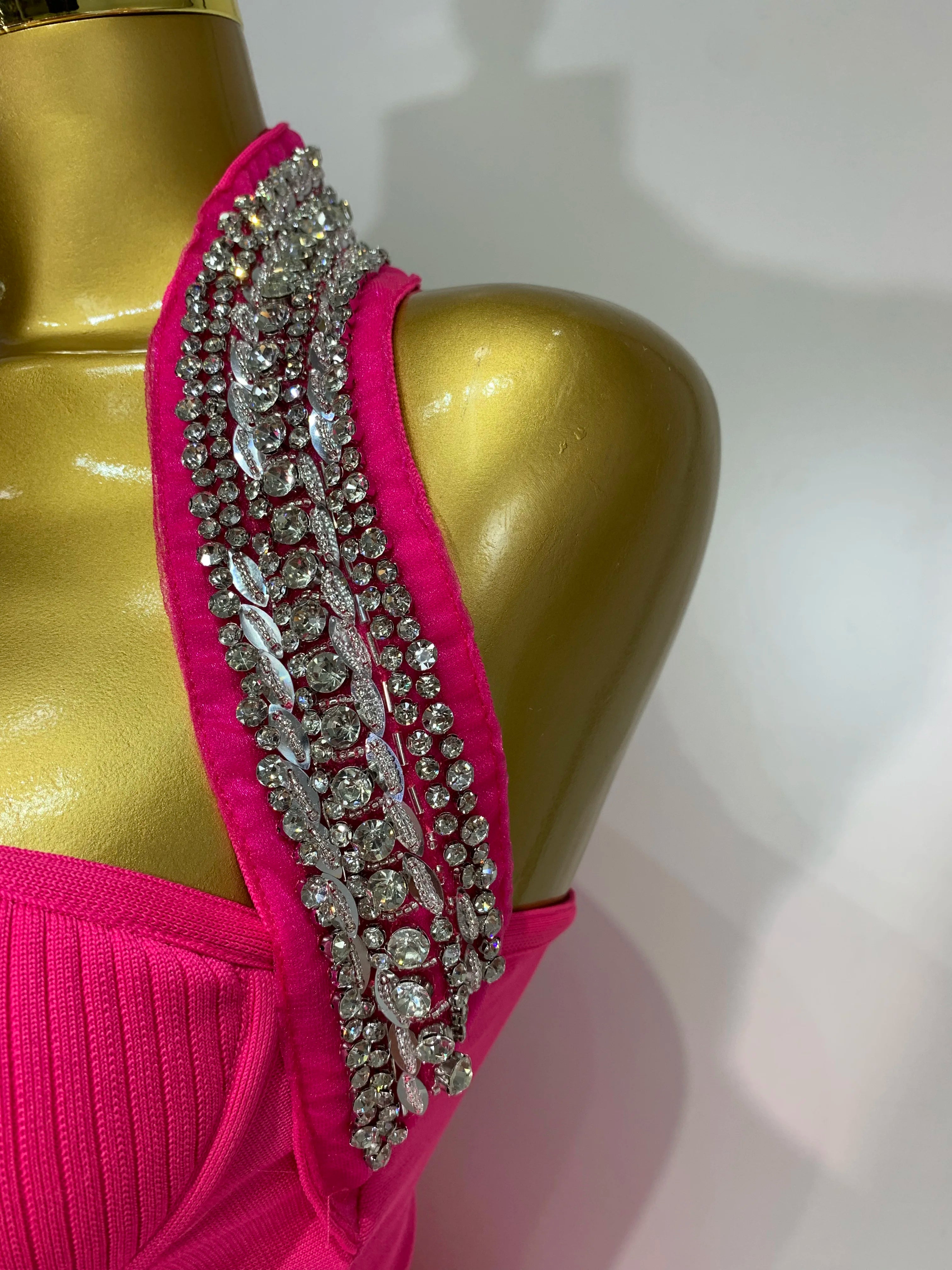 Luxury Halter Sleeveless Backless Sparkly Rhinestone Bandage Dress