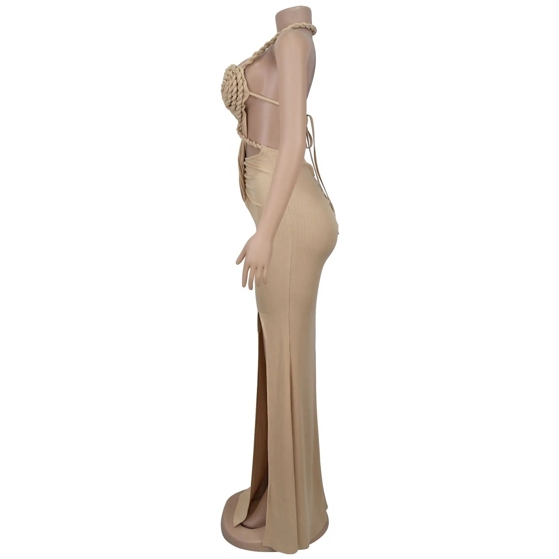 Knit Halter Hollow Backless Slit Bodycon Maxi Dresses