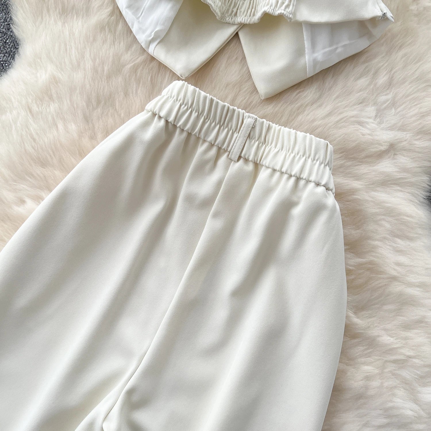 Office Lady Suits Camisole+Wide Leg Zipper Pants Chic Two Piece Set