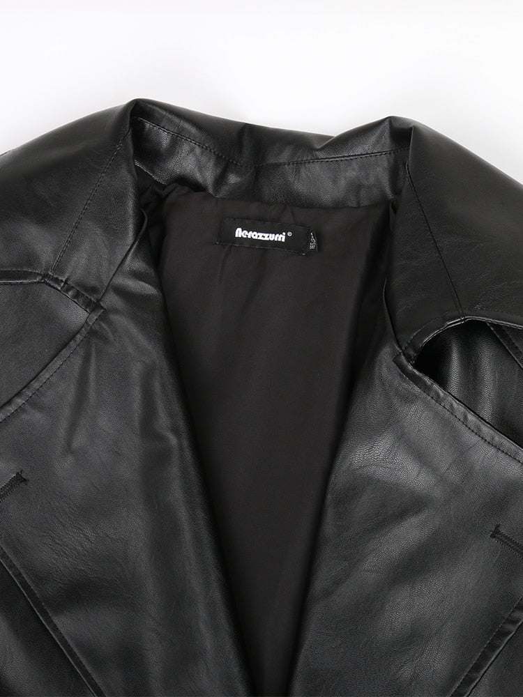 Black Pu Leather Trench Coat