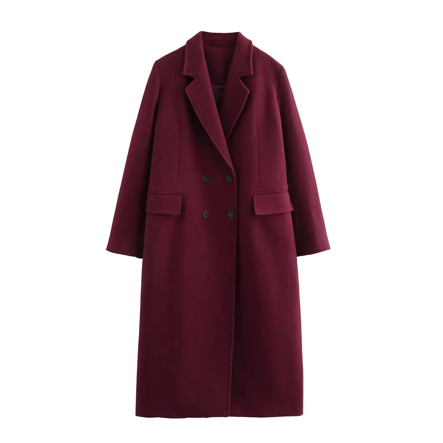 Wool Blended Lapel Long Coat