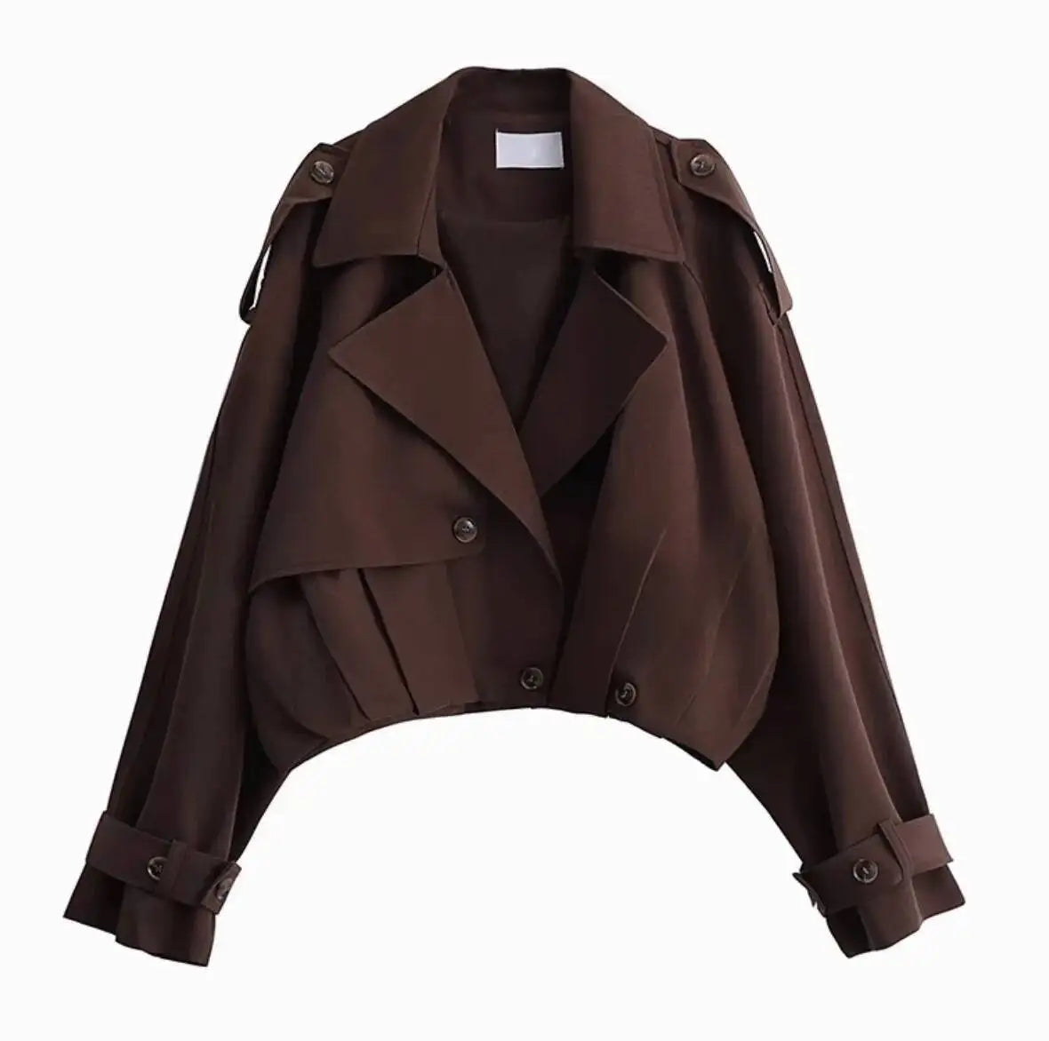 Stylish Cropped Lapel Collar And Belted Cuffs Trench Coat